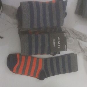 George Boy's Casual Socks - Navy and Orange Stripes